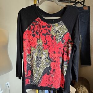 Nally & Millie Black and Red Women's Tunic Made In USA Large NWT